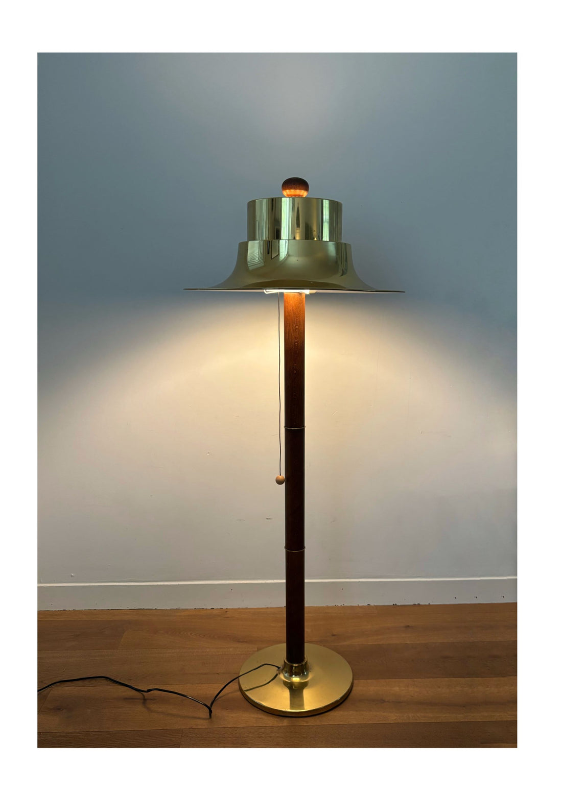 Scandinavian design floorlamp, oak base,aluminium shade – Norlett Elit, Sweden, 1970s